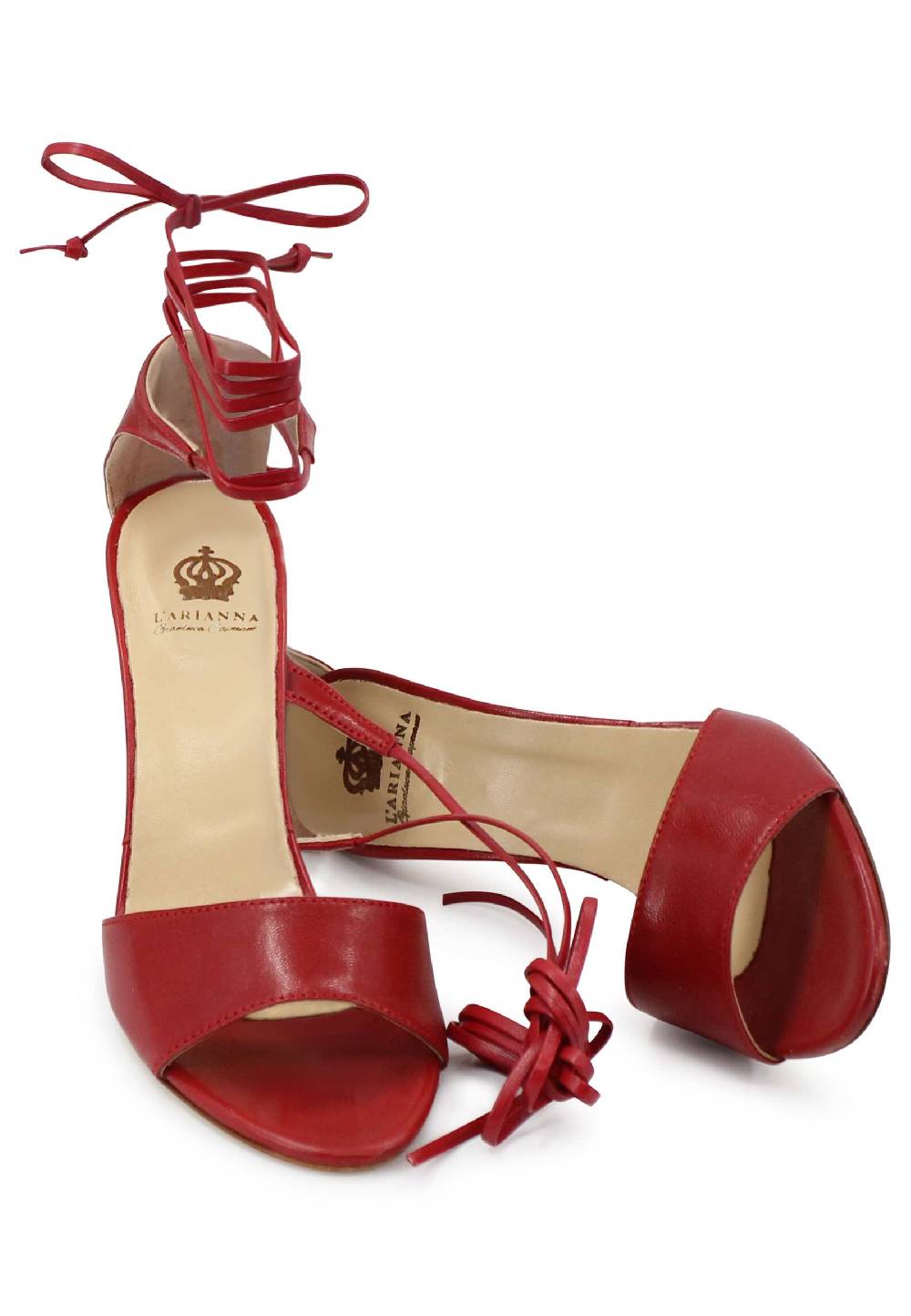 L'ARIANNA Sandali DS7042 Da Donna In Pelle Rosso Tacco Alto Con Tacco Alto E Laccetti Alla Caviglia