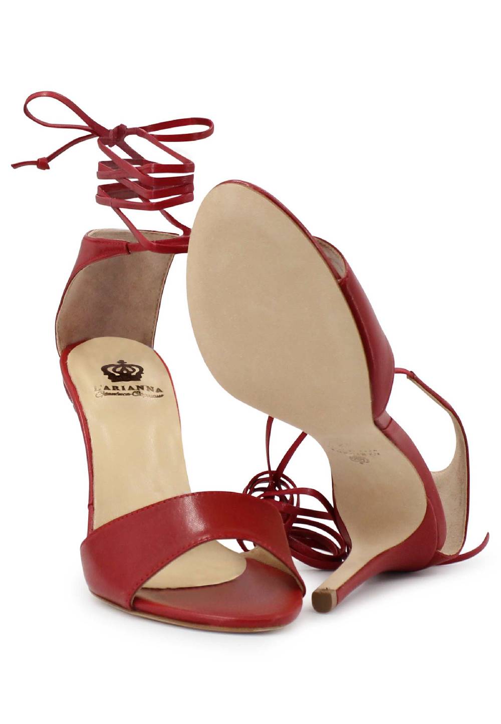L'ARIANNA Sandali DS7042 Da Donna In Pelle Rosso Tacco Alto Con Tacco Alto E Laccetti Alla Caviglia