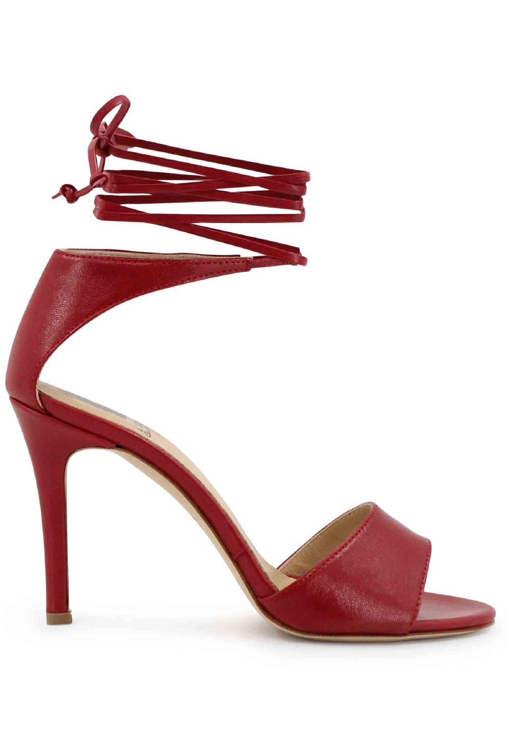 L'ARIANNA Sandali DS7042 da donna in pelle rosso tacco alto con tacco alto e laccetti alla caviglia