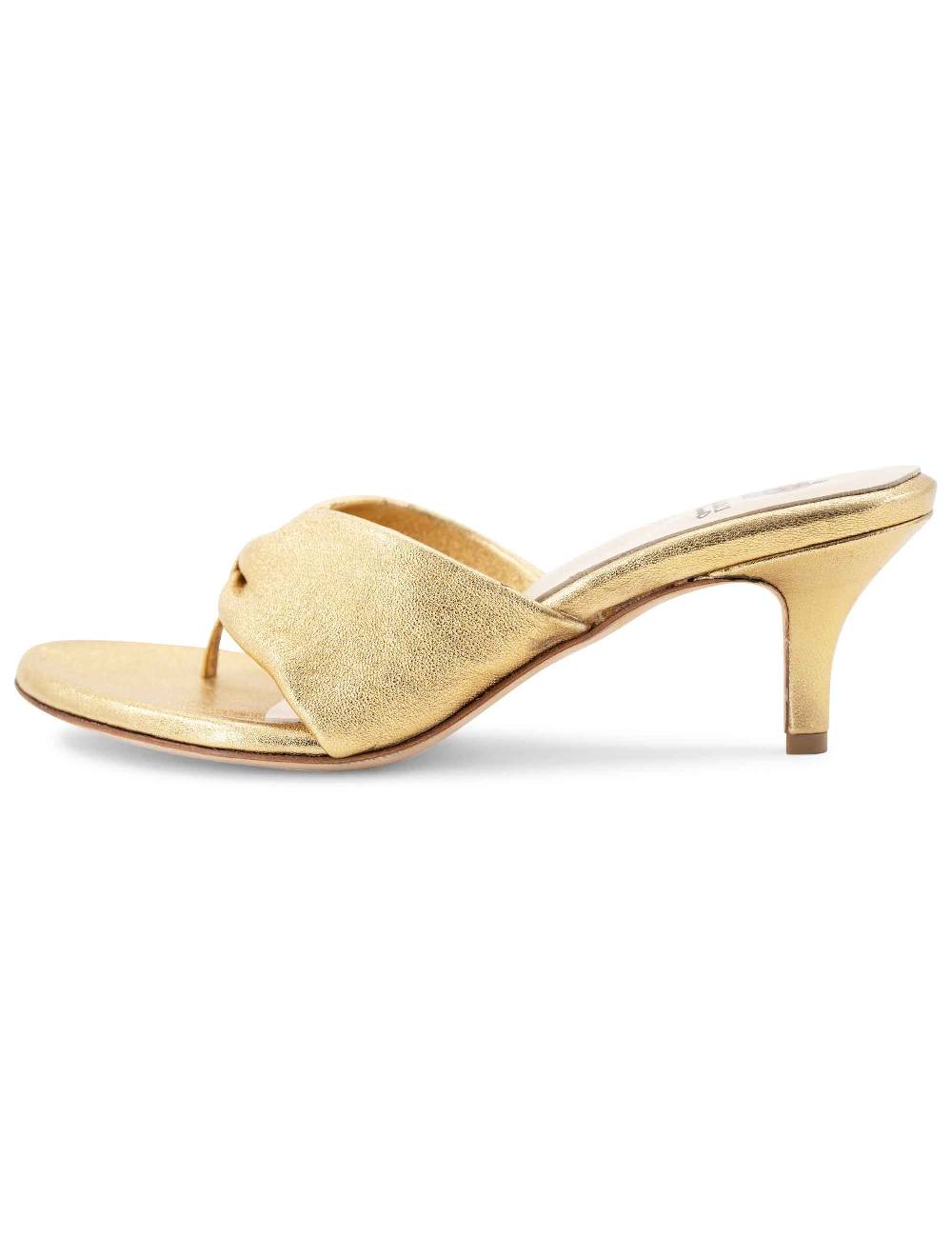 L'ARIANNA Sandali Ds7048 Donna In Pelle Lamin Oro Con Tacco Basso