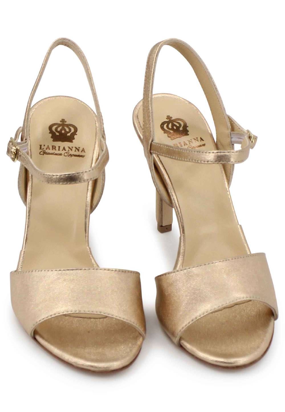 L'ARIANNA Sandali DS7053 Donna In Pelle Laminata Nude Con Tacco Alto E Cinturino Alla Caviglia