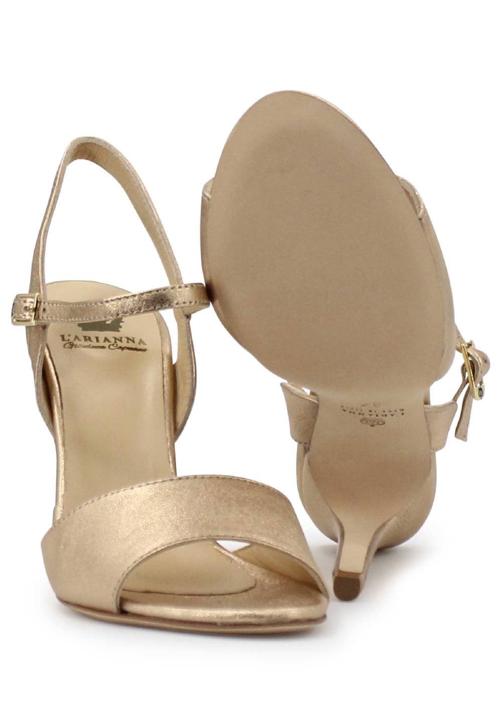 L'ARIANNA Sandali DS7053 Donna In Pelle Laminata Nude Con Tacco Alto E Cinturino Alla Caviglia