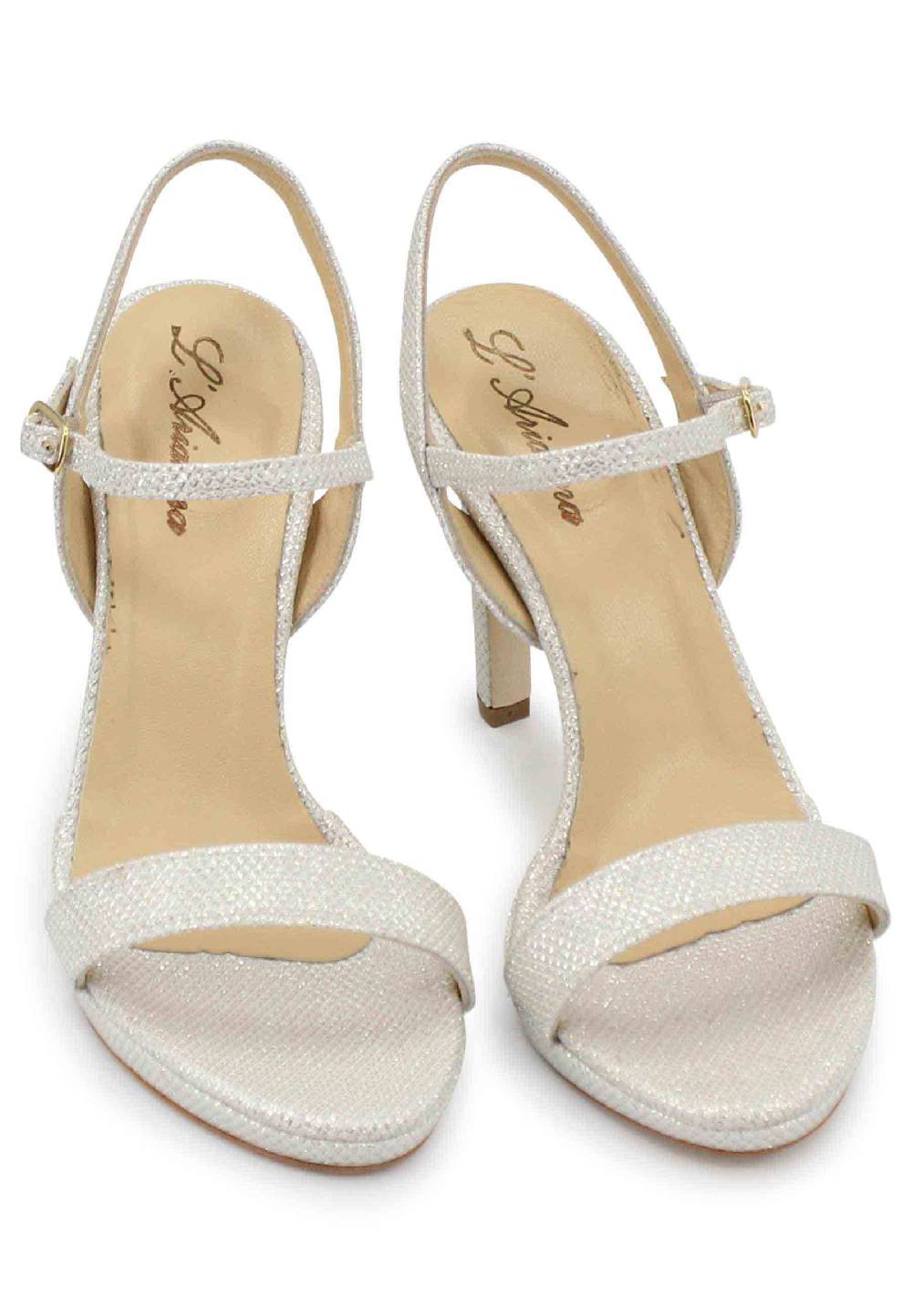 L'ARIANNA Sandali Ds7054 Donna In Glitter Bianco Con Tacco Alto E Cinturino Alla Caviglia