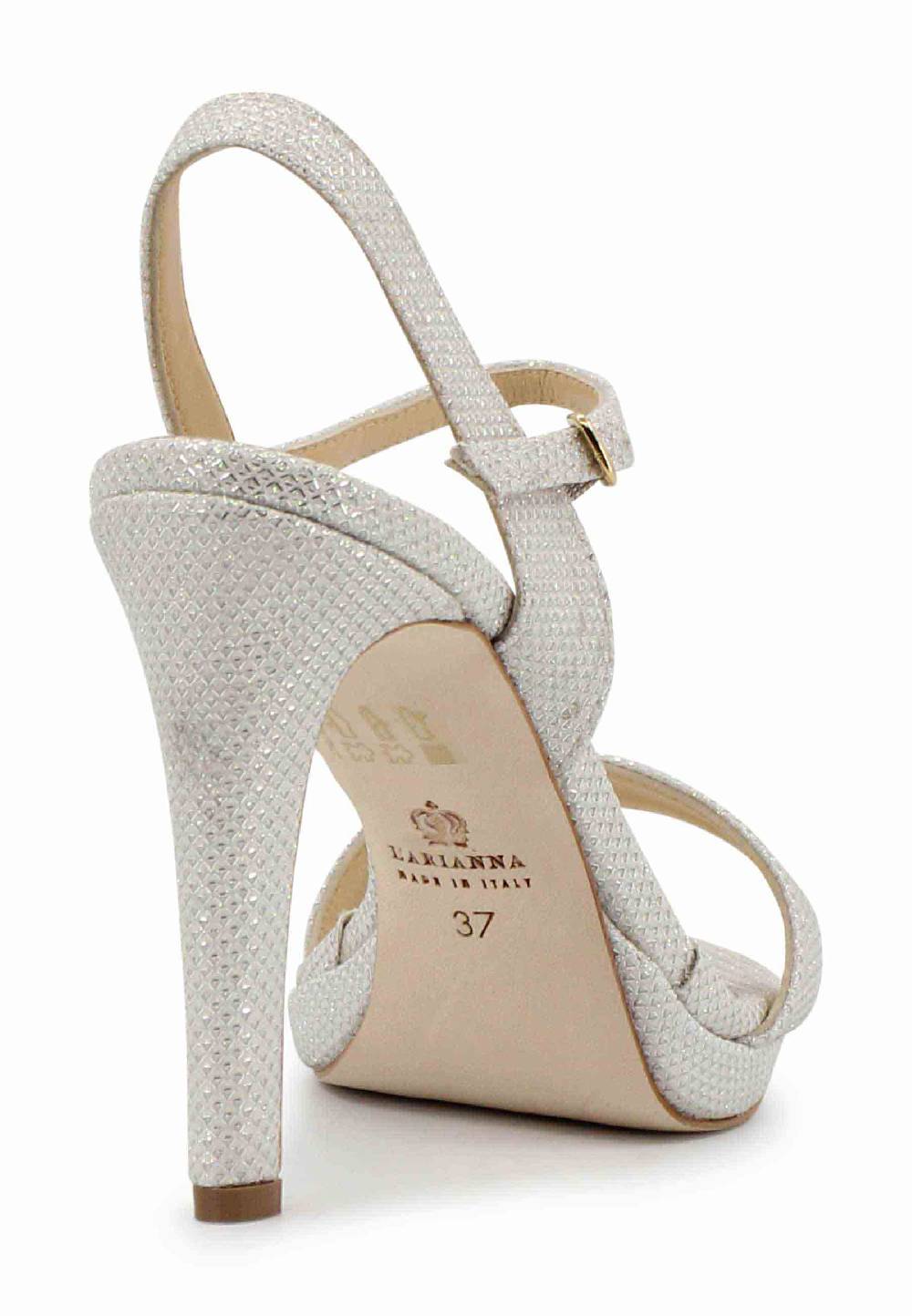 L'ARIANNA Sandali Ds7054 Donna In Glitter Bianco Con Tacco Alto E Cinturino Alla Caviglia
