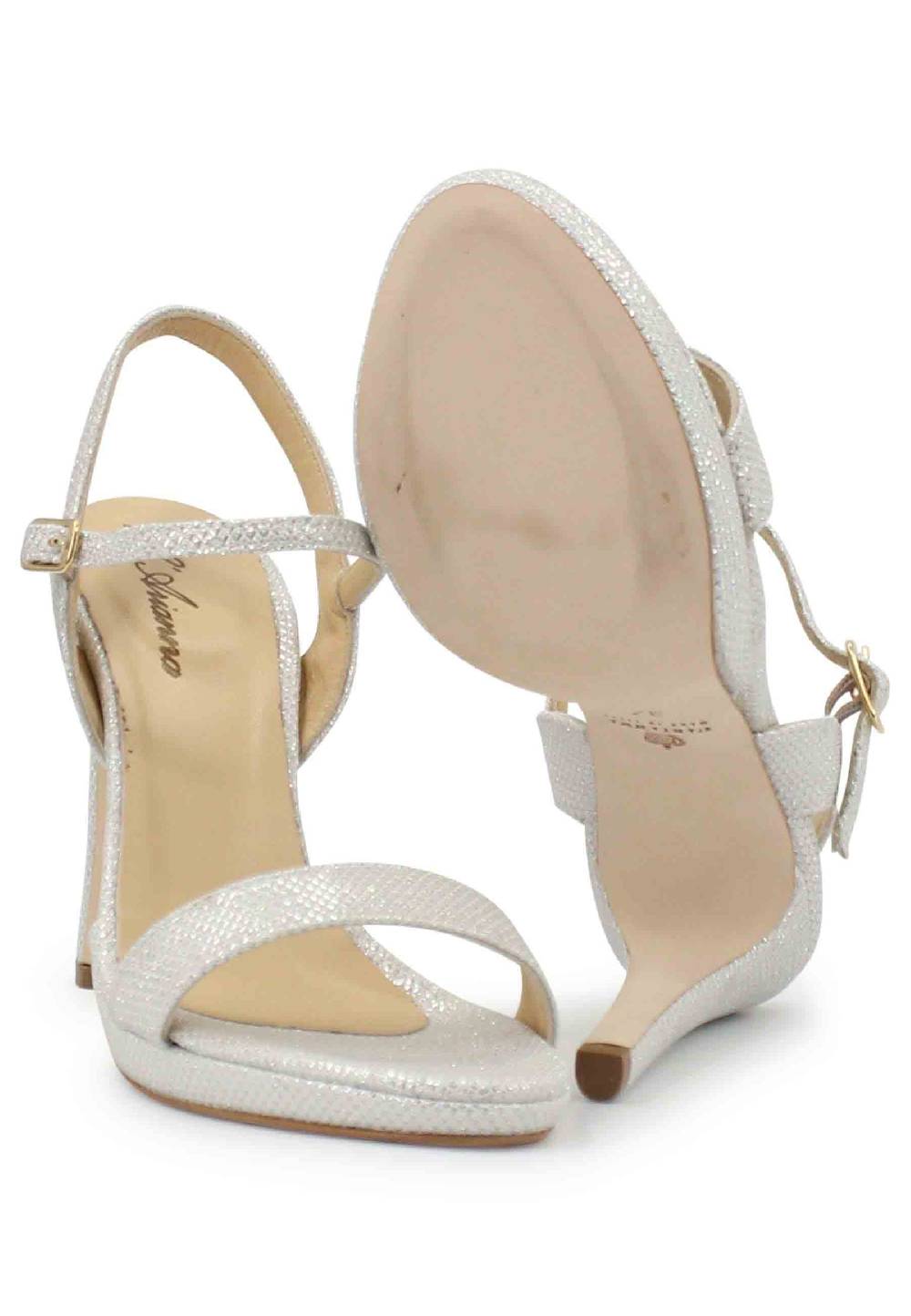 L'ARIANNA Sandali Ds7054 Donna In Glitter Bianco Con Tacco Alto E Cinturino Alla Caviglia