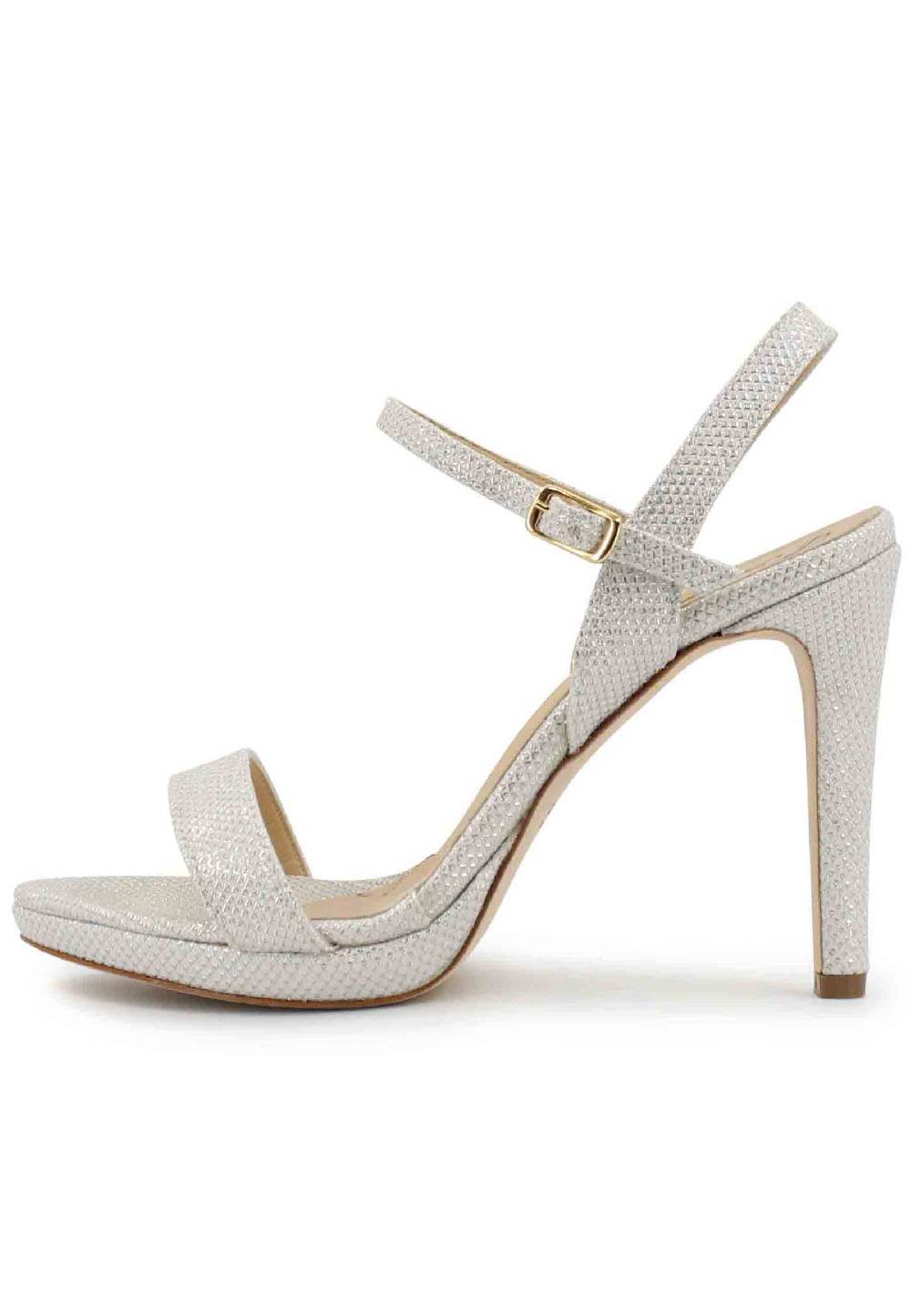 L'ARIANNA Sandali Ds7054 Donna In Glitter Bianco Con Tacco Alto E Cinturino Alla Caviglia