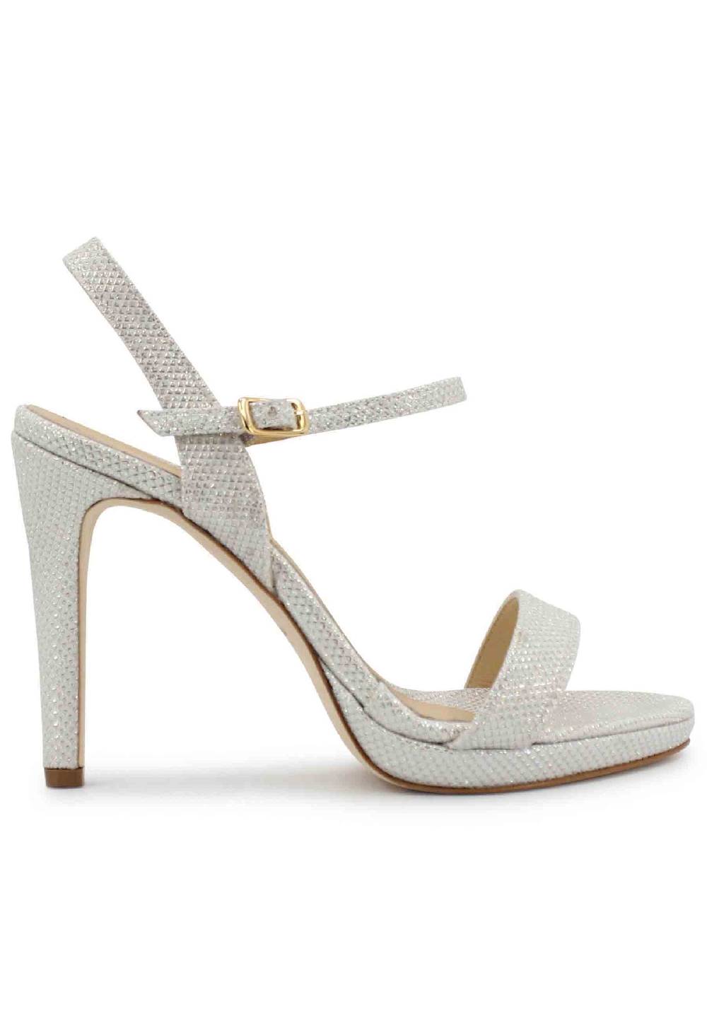L'ARIANNA Sandali ds7054 donna in glitter bianco con tacco alto e cinturino alla caviglia