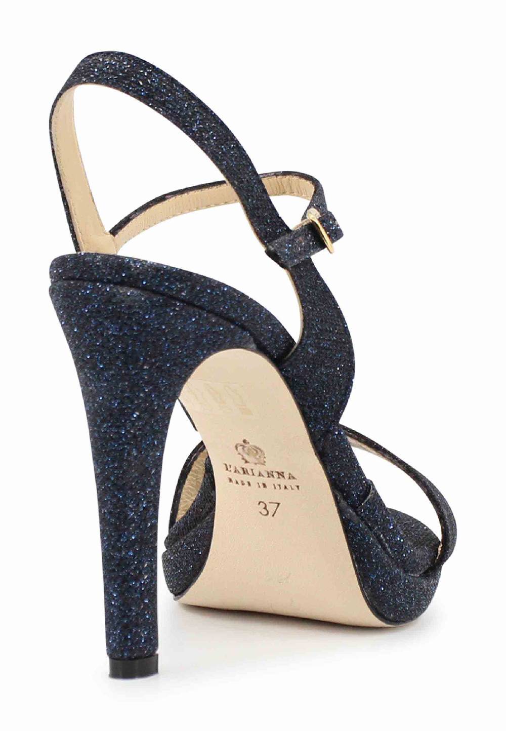 L'ARIANNA Sandali Ds7054 Donna In Glitter Blu Con Tacco Alto E Cinturino Alla Caviglia