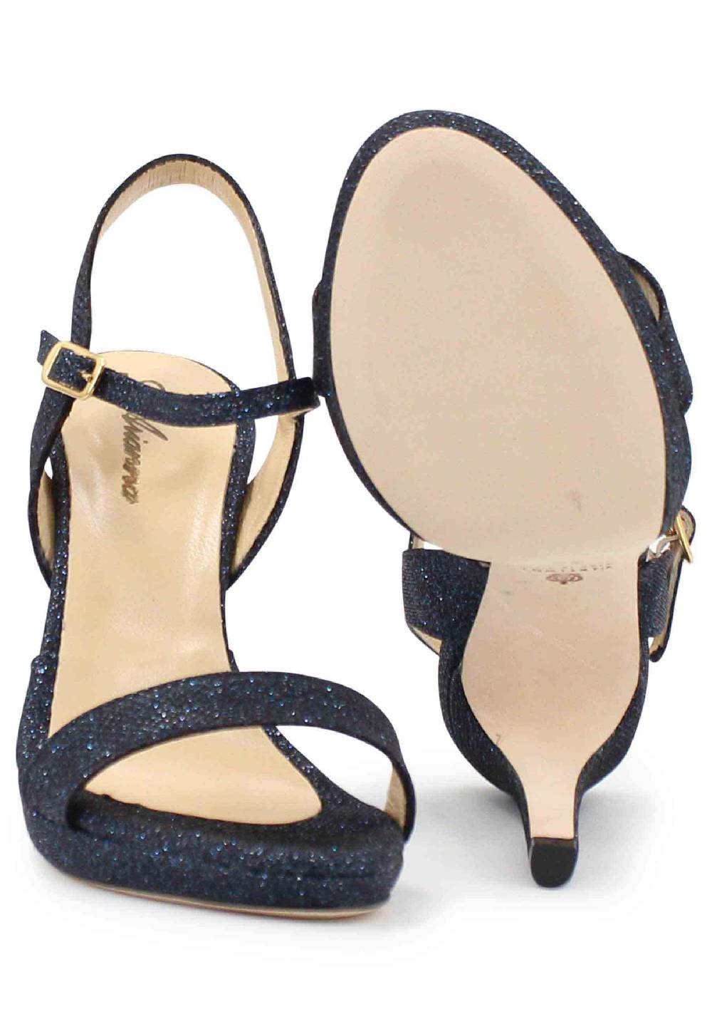 L'ARIANNA Sandali Ds7054 Donna In Glitter Blu Con Tacco Alto E Cinturino Alla Caviglia