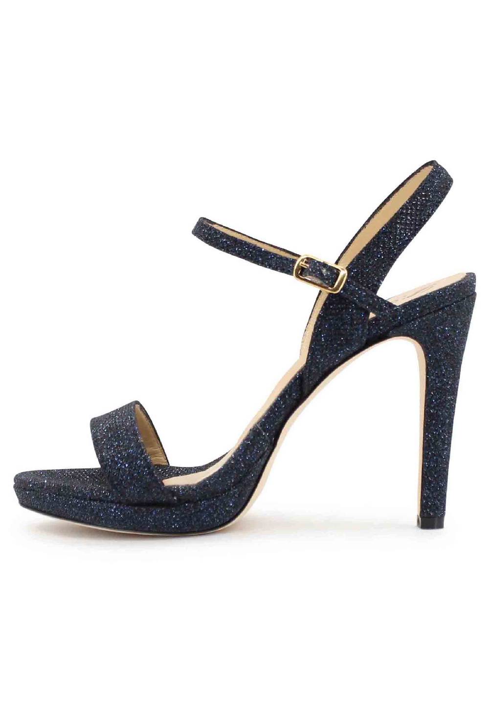 L'ARIANNA Sandali Ds7054 Donna In Glitter Blu Con Tacco Alto E Cinturino Alla Caviglia