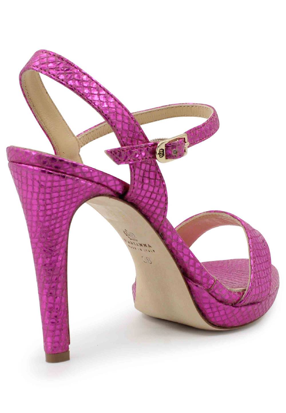 L'ARIANNA Sandali Ds7054donna In Pelle Laminata Fuxia Effetto Serpente Con Tacco Alto E Cinturino Alla Caviglia