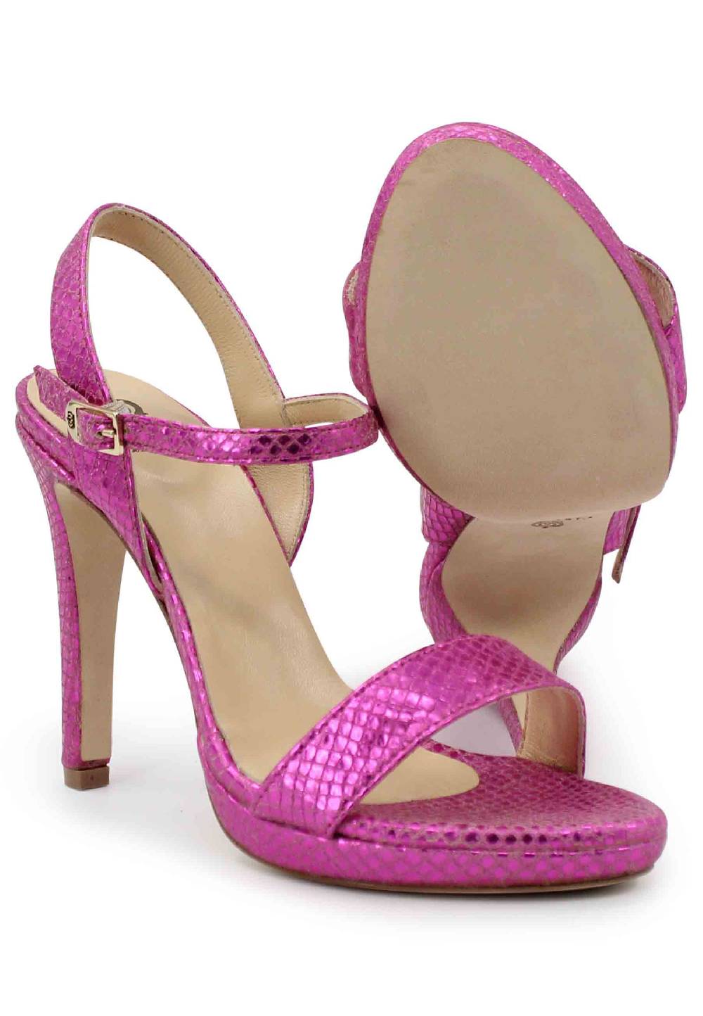 L'ARIANNA Sandali Ds7054donna In Pelle Laminata Fuxia Effetto Serpente Con Tacco Alto E Cinturino Alla Caviglia