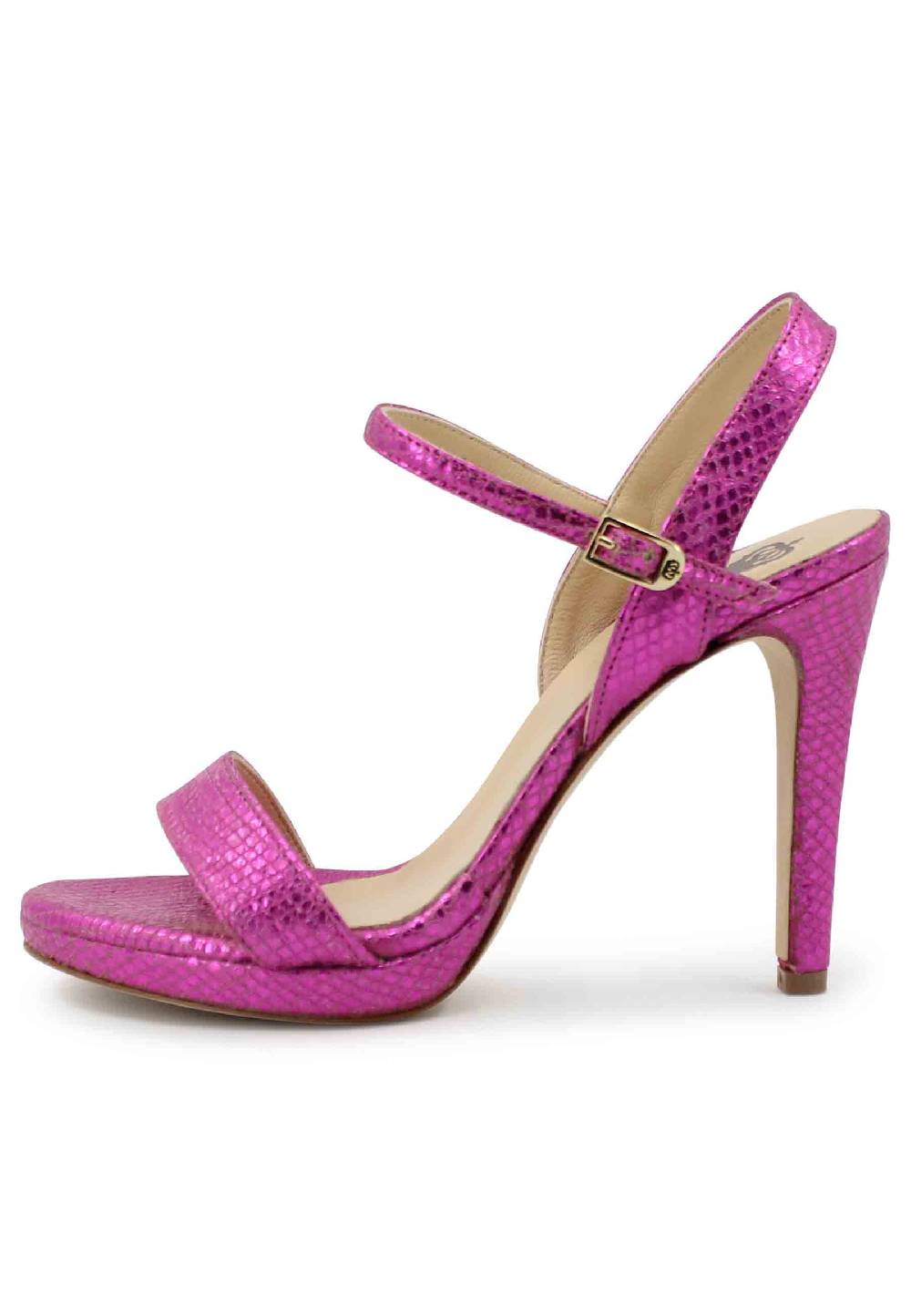 L'ARIANNA Sandali Ds7054donna In Pelle Laminata Fuxia Effetto Serpente Con Tacco Alto E Cinturino Alla Caviglia