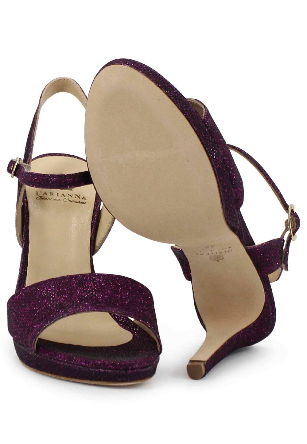 L'ARIANNA Sandali DS7055 Donna In Glitter Viola Con Tacco Alto A Spillo