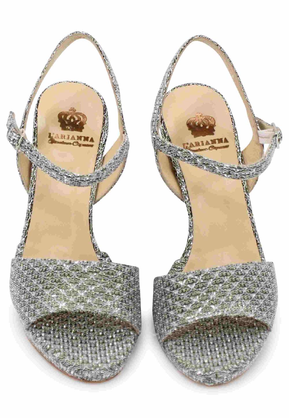 L'ARIANNA Sandali DS7055 Donna In Tessuto Argento Con Tacco Alto A Spillo