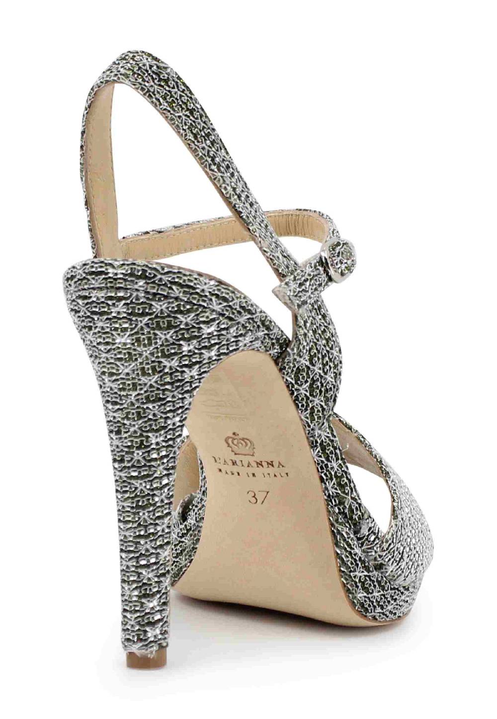 L'ARIANNA Sandali DS7055 Donna In Tessuto Argento Con Tacco Alto A Spillo