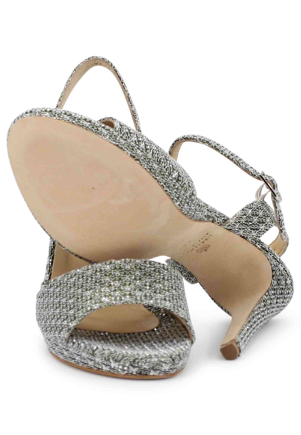 L'ARIANNA Sandali DS7055 Donna In Tessuto Argento Con Tacco Alto A Spillo