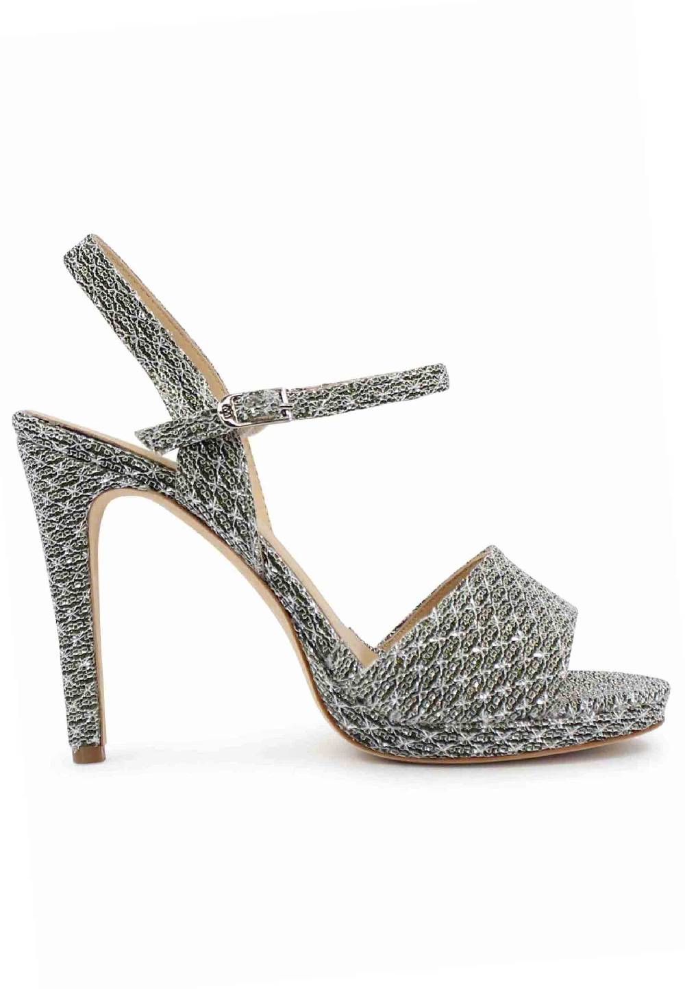 L'ARIANNA Sandali DS7055 donna in tessuto argento con tacco alto a spillo