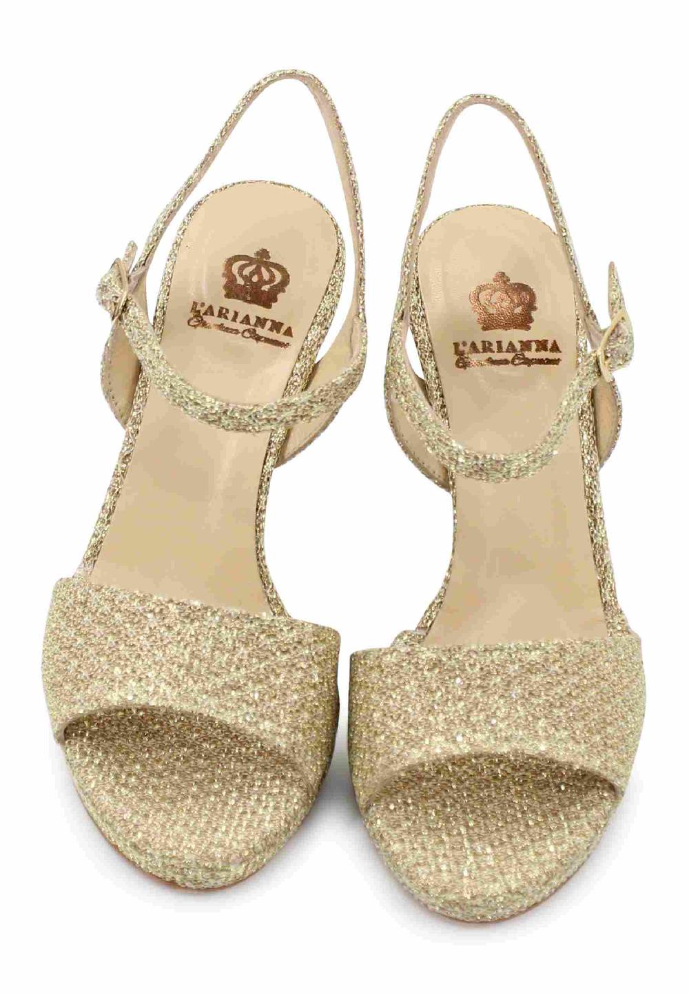 L'ARIANNA Sandali DS7055 Donna In Tessuto Oro Con Tacco Alto A Spillo