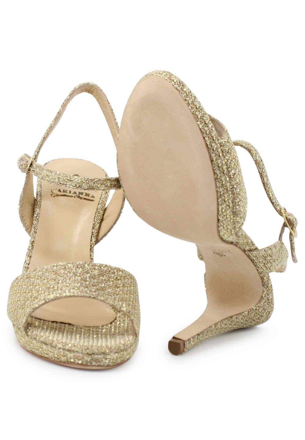 L'ARIANNA Sandali DS7055 Donna In Tessuto Oro Con Tacco Alto A Spillo