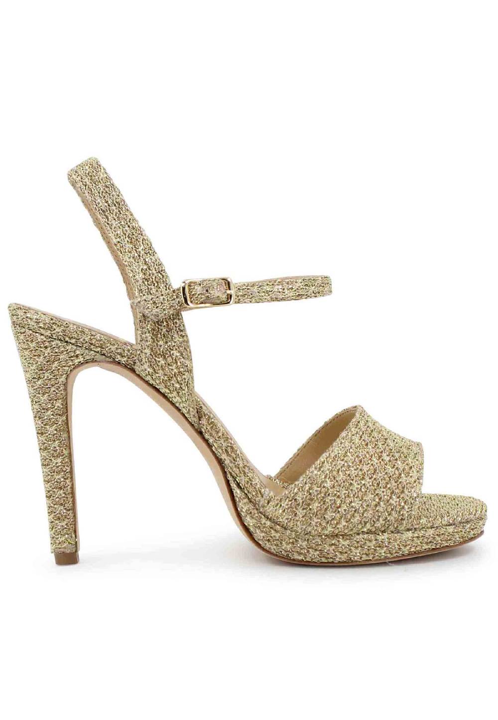 L'ARIANNA Sandali DS7055 donna in tessuto oro con tacco alto a spillo