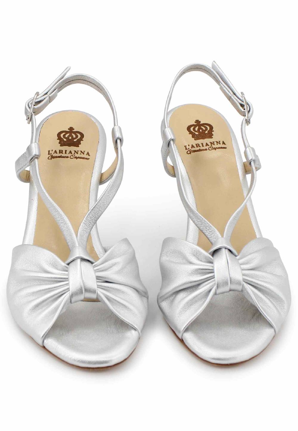 L'ARIANNA Sandali Slingback Donna In Pelle Argento Con Suola In Cuoio