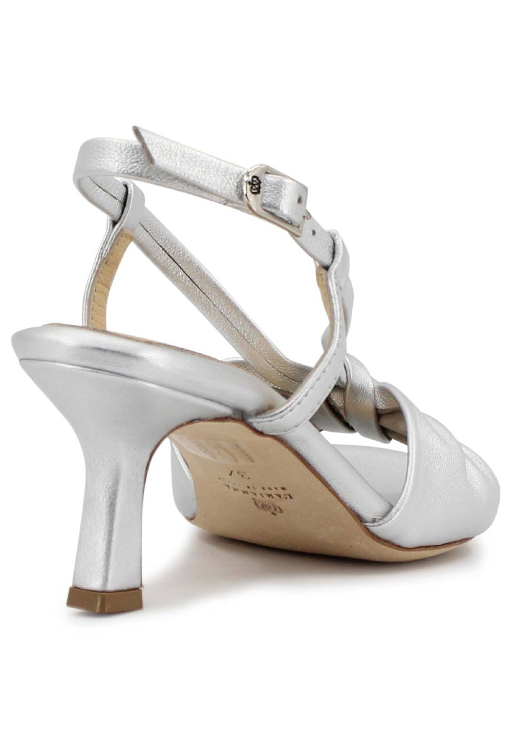 L'ARIANNA Sandali Slingback Donna In Pelle Argento Con Suola In Cuoio