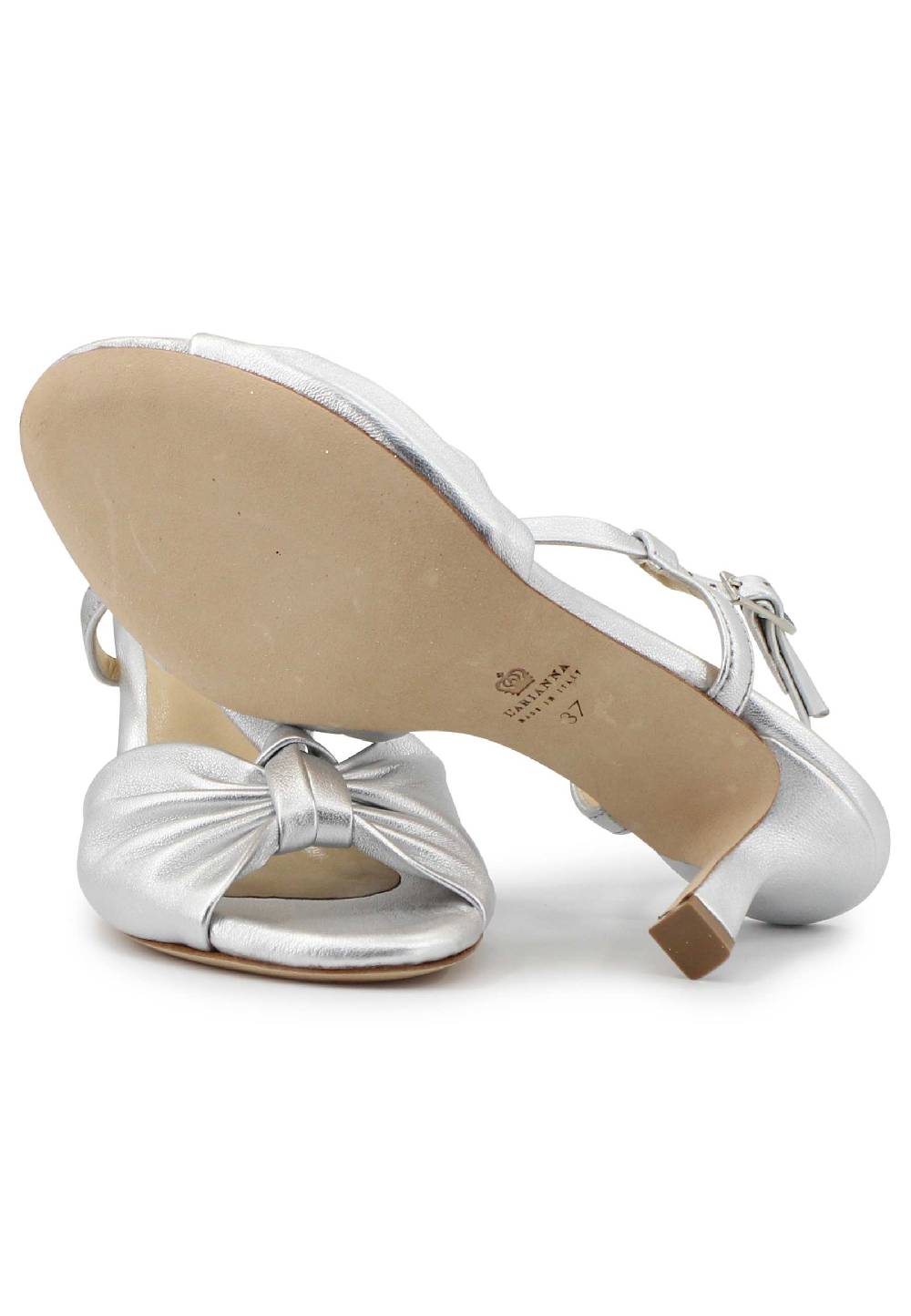 L'ARIANNA Sandali Slingback Donna In Pelle Argento Con Suola In Cuoio