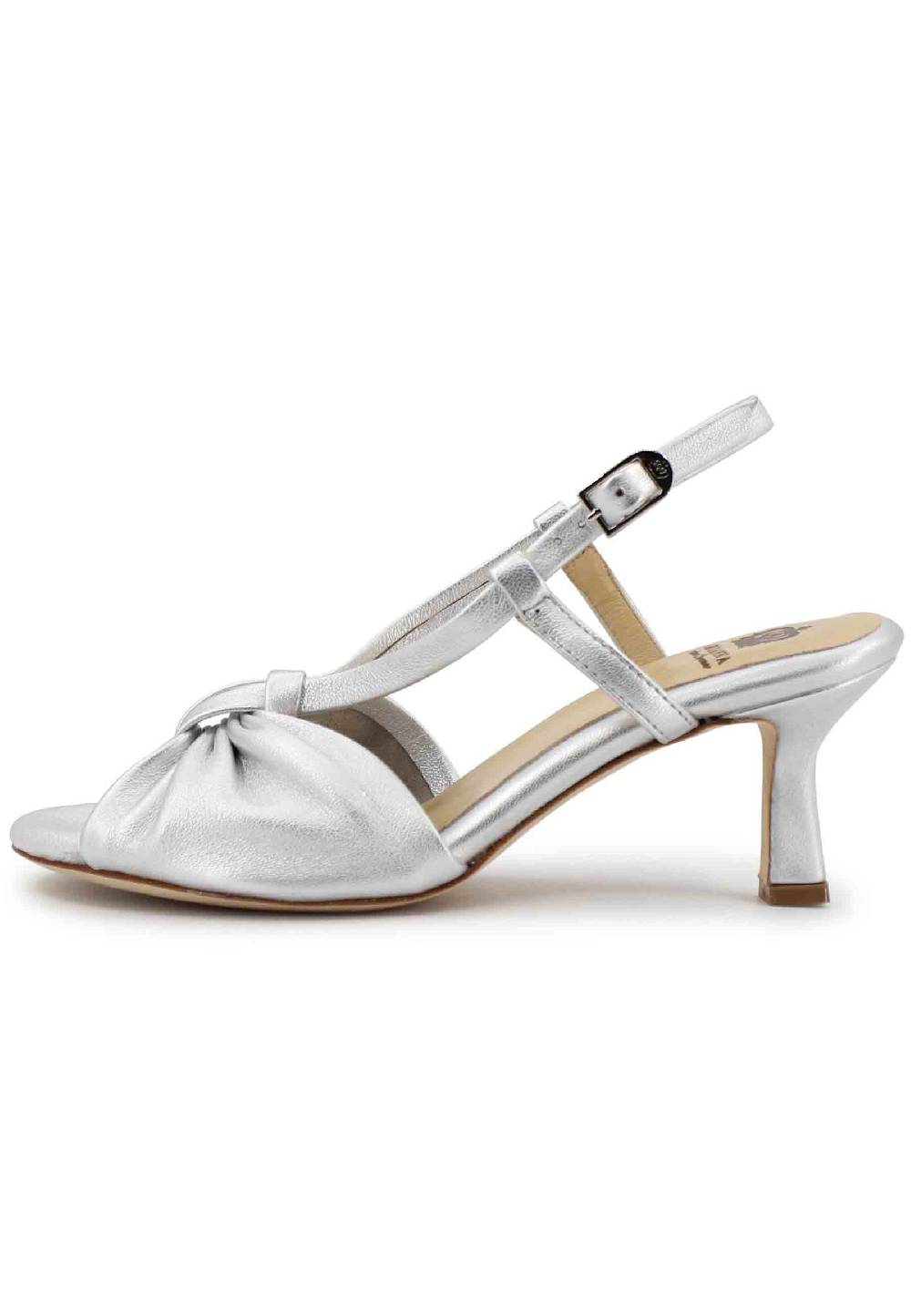L'ARIANNA Sandali Slingback Donna In Pelle Argento Con Suola In Cuoio