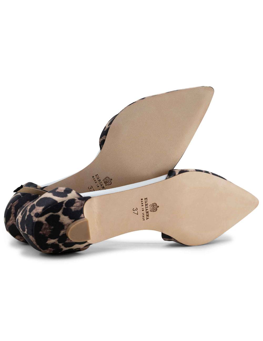 L'ARIANNA Sandali Tg1110 Donna In Raso Animalier E Pelle Bianca Con Tacco Basso E Cinturino