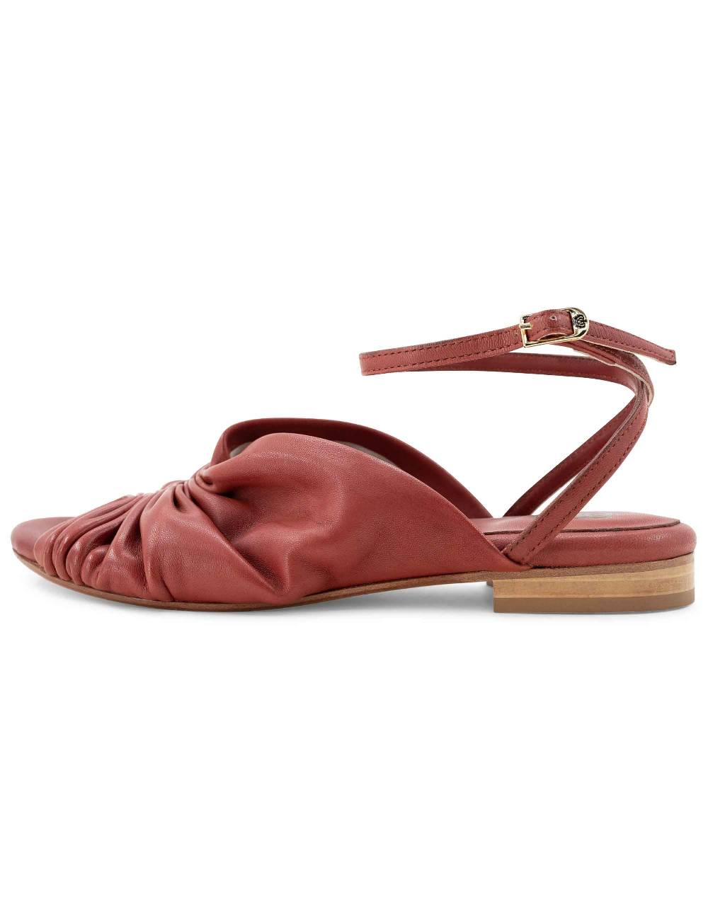 L'ARIANNA Sandalo Sp1512 Da Donna In Pelle Color Mattone, Plissè E Laccio Alla Caviglia