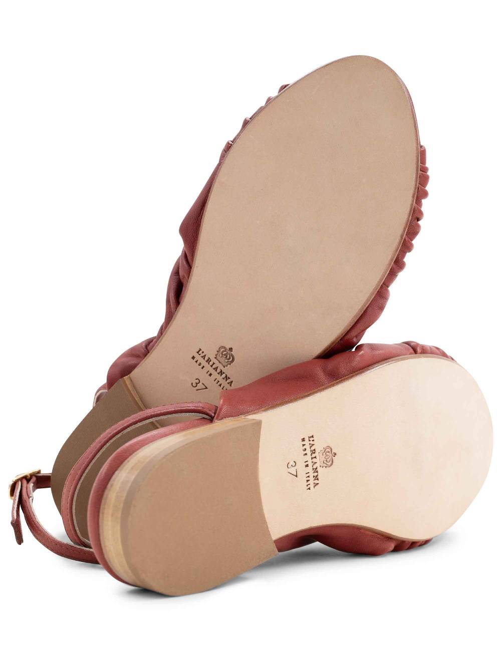 L'ARIANNA Sandalo Sp1512 Da Donna In Pelle Color Mattone, Plissè E Laccio Alla Caviglia