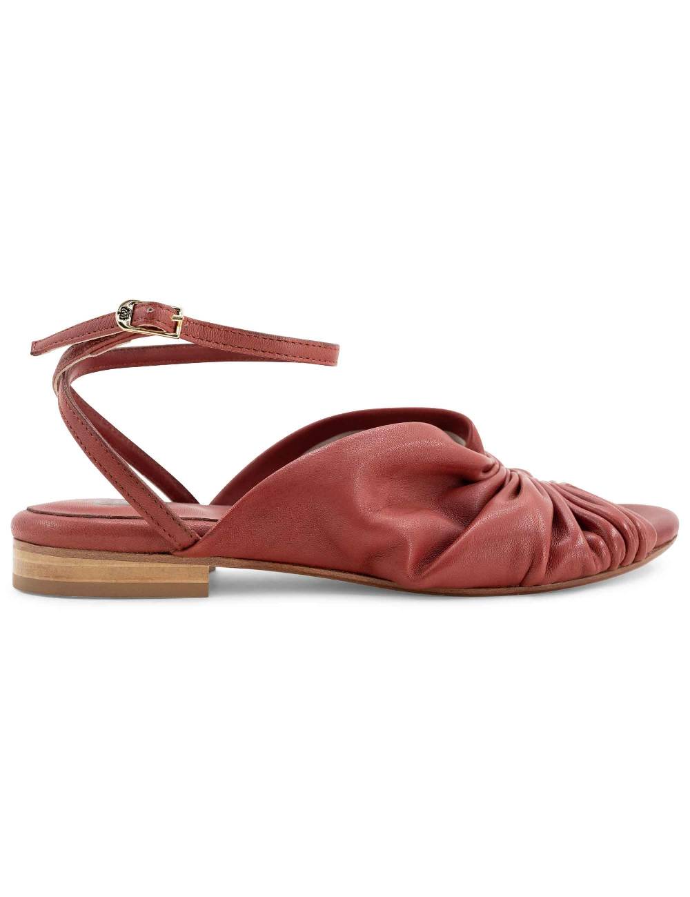 L'ARIANNA sandalo sp1512 da donna in pelle color mattone, plissè e laccio alla caviglia