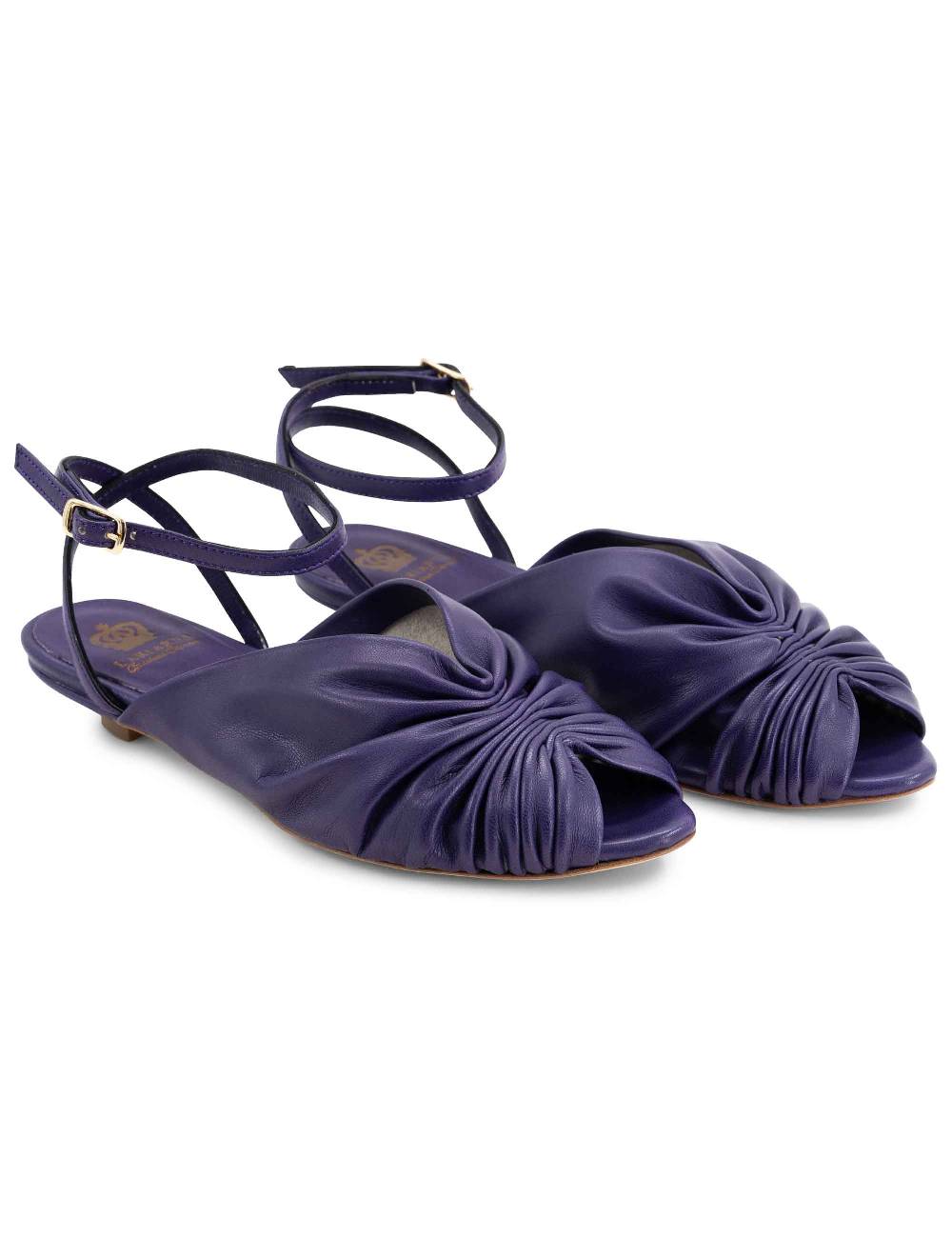 L'ARIANNA Sandalo Sp1596 Da Donna In Pelle Color Viola Plissè E Cintuirno Alla Caviglia