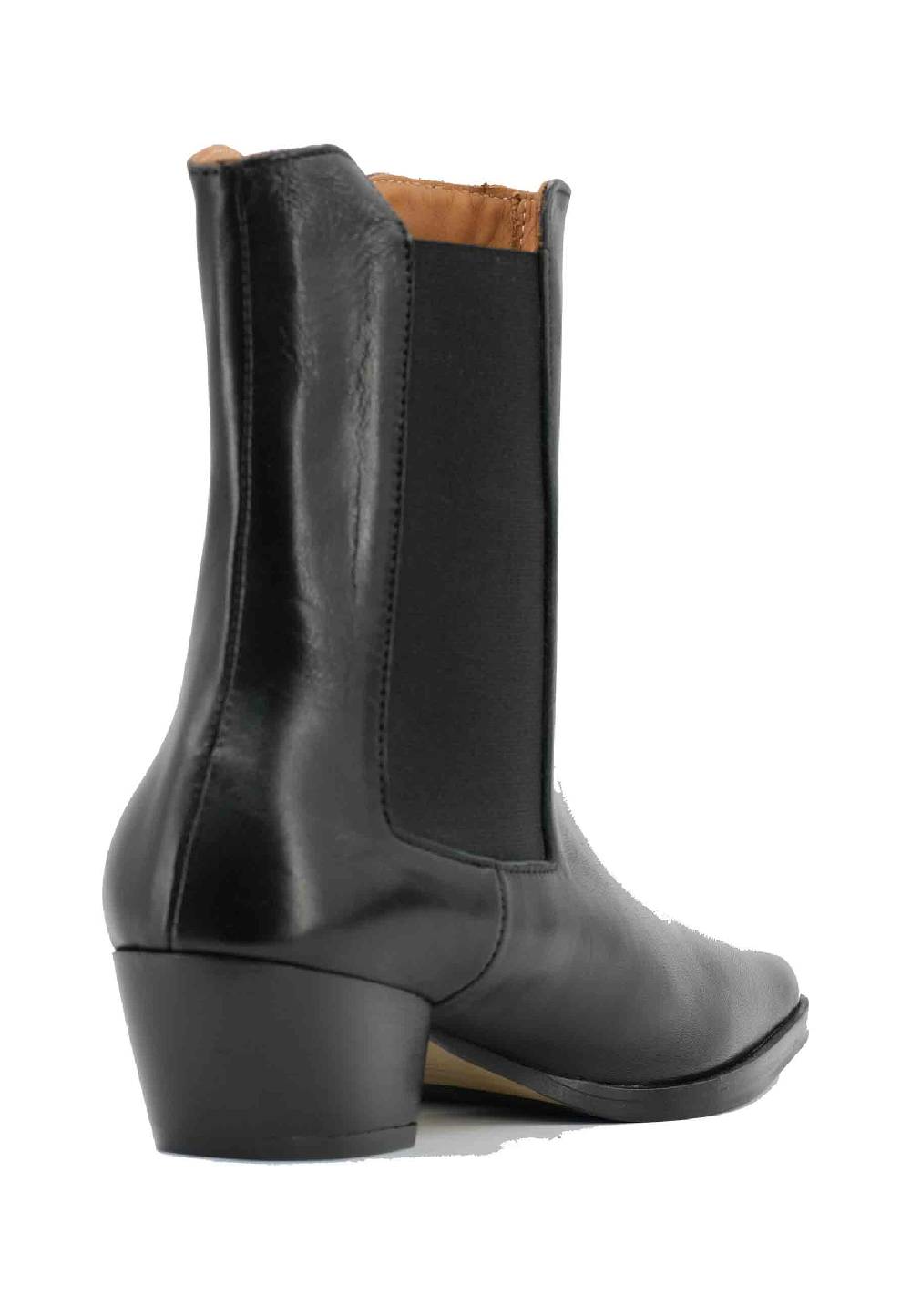 L'ARIANNA Stivaletti BT1695 Boot Donna In Pelle Nera Punta Quadra Con Tacco In Cuoio