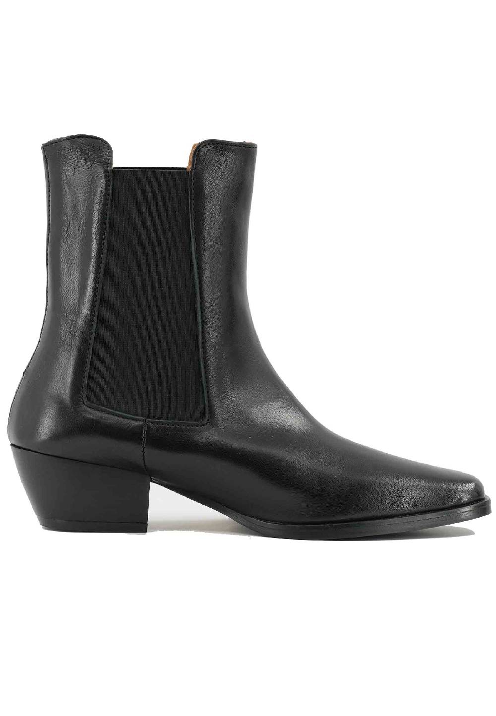 L'ARIANNA Stivaletti BT1695 boot donna in pelle nera punta quadra con tacco in cuoio