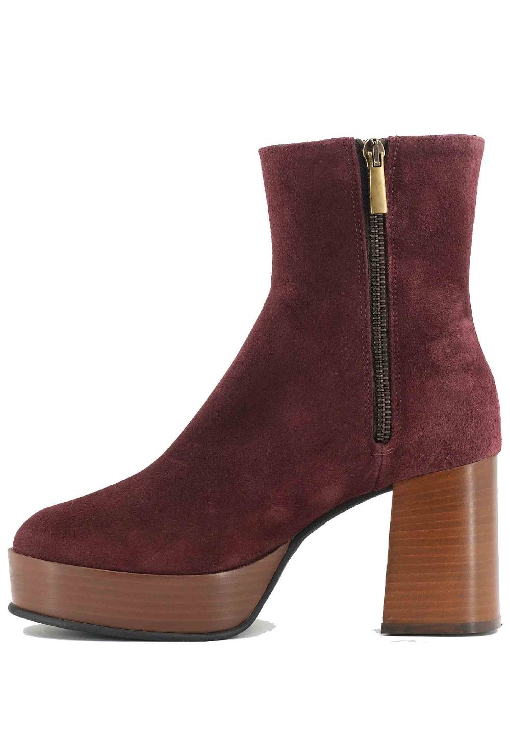L'ARIANNA Stivaletti TR1556 In Camoscio Bordeaux Con Tacco Alto E Plateau Con Zip Laterale Di Chiusura