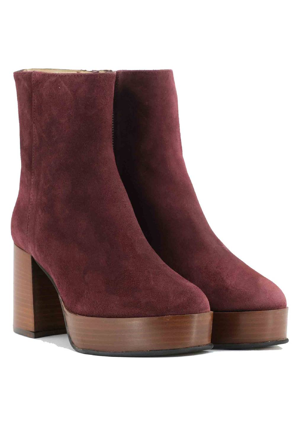L'ARIANNA Stivaletti TR1556 In Camoscio Bordeaux Con Tacco Alto E Plateau Con Zip Laterale Di Chiusura
