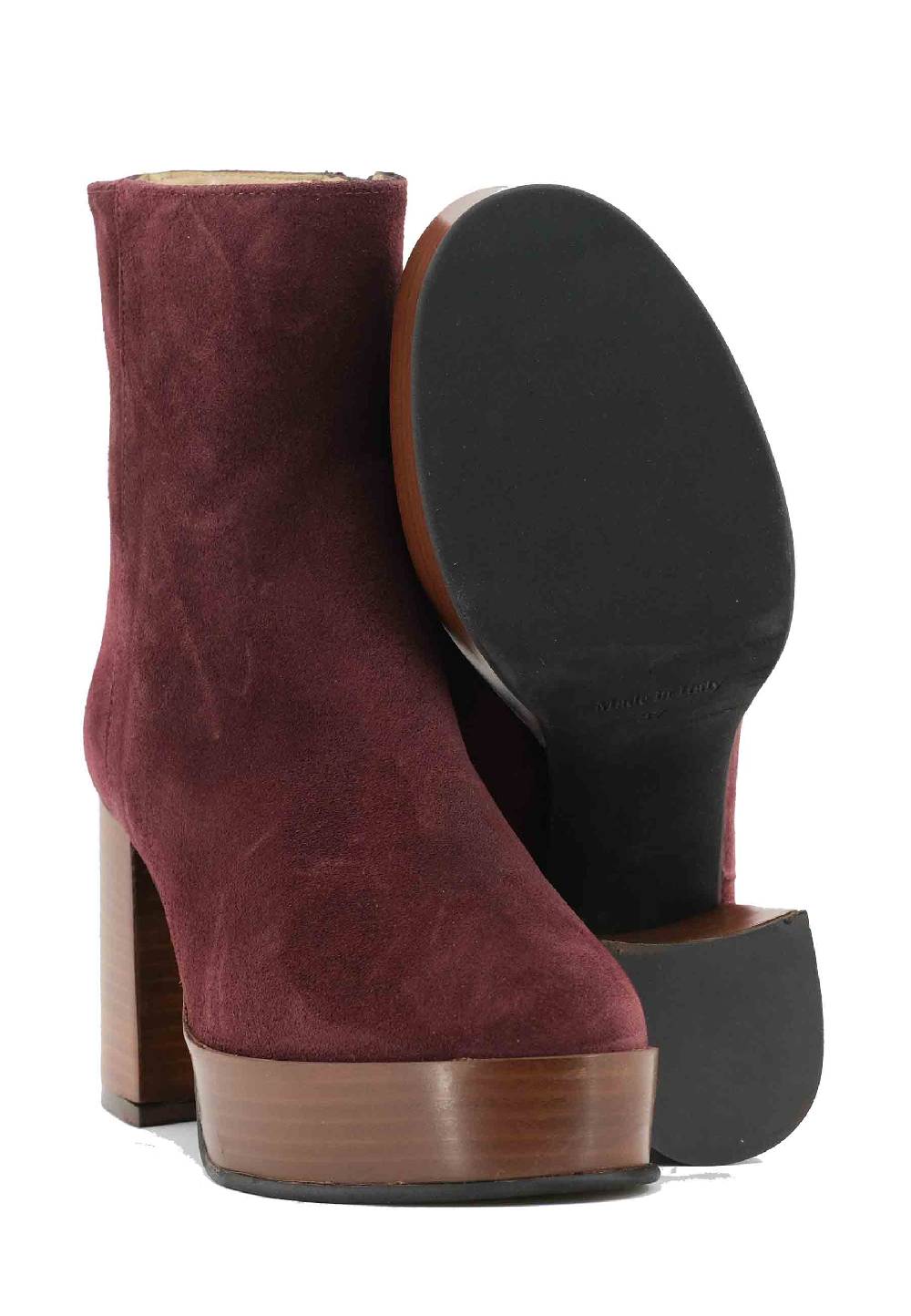 L'ARIANNA Stivaletti TR1556 In Camoscio Bordeaux Con Tacco Alto E Plateau Con Zip Laterale Di Chiusura