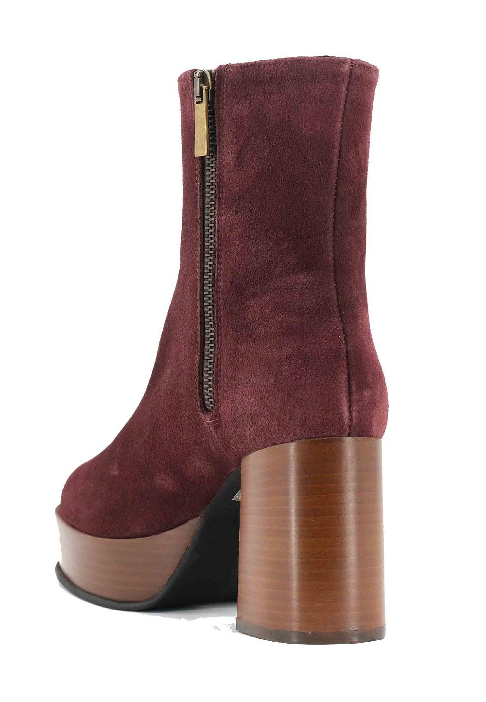 L'ARIANNA Stivaletti TR1556 In Camoscio Bordeaux Con Tacco Alto E Plateau Con Zip Laterale Di Chiusura