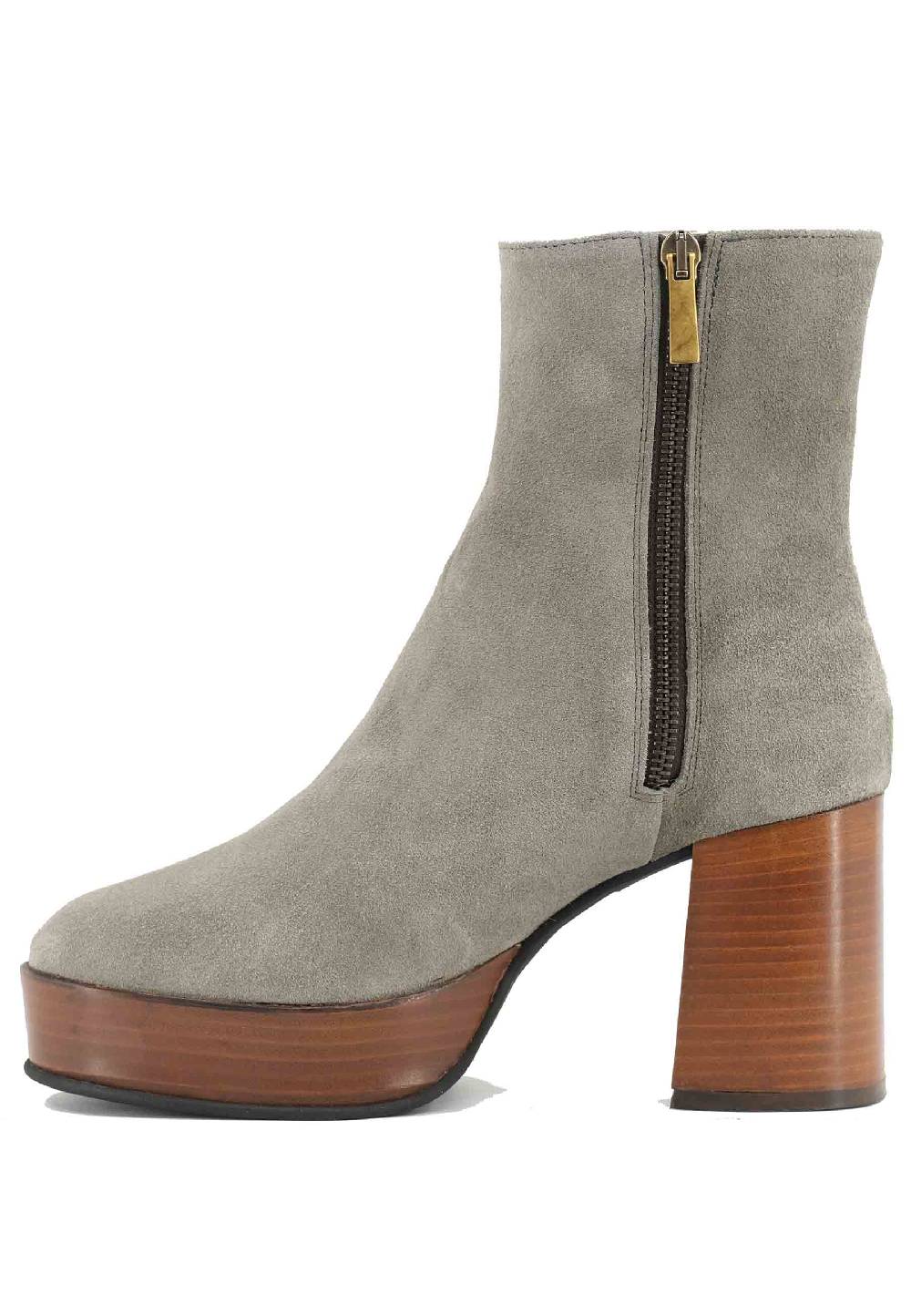L'ARIANNA Stivaletti TR1556 In Camoscio Grigio Con Tacco Alto E Plateau Con Zip Laterale Di Chiusura