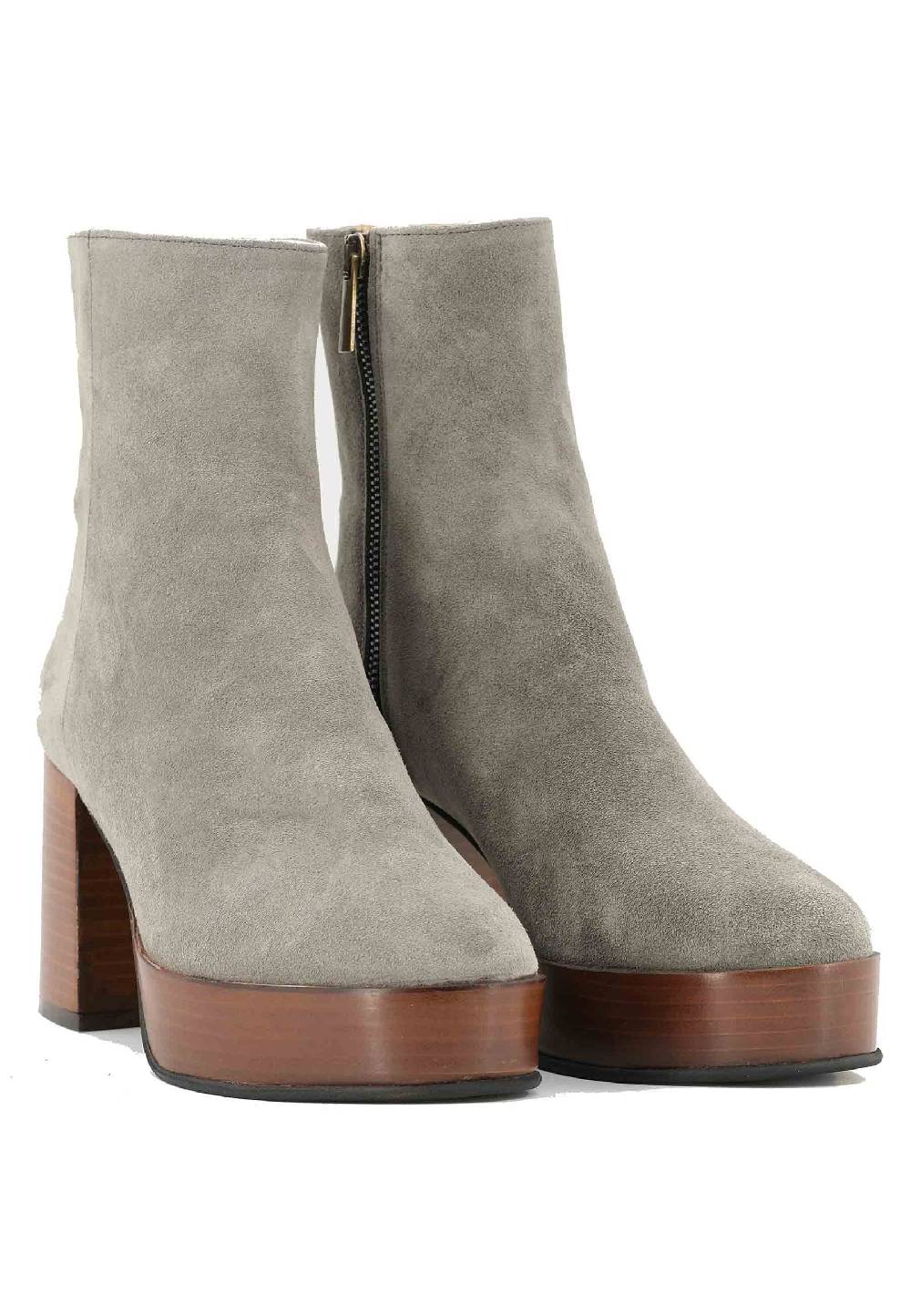 L'ARIANNA Stivaletti TR1556 In Camoscio Grigio Con Tacco Alto E Plateau Con Zip Laterale Di Chiusura