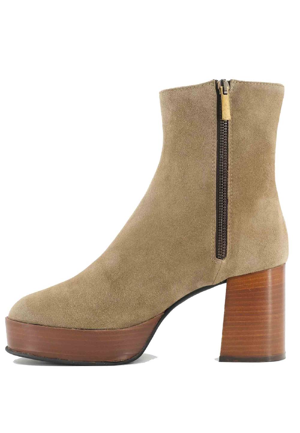 L'ARIANNA Stivaletti TR1556 In Camoscio Verde Con Tacco Alto E Plateau Con Zip Laterale Di Chiusura