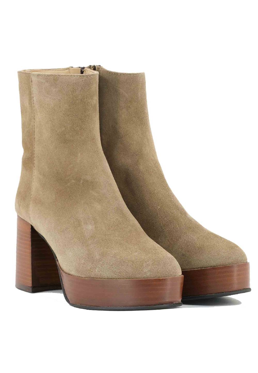 L'ARIANNA Stivaletti TR1556 In Camoscio Verde Con Tacco Alto E Plateau Con Zip Laterale Di Chiusura