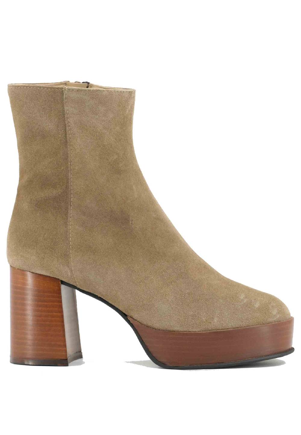 L'ARIANNA Stivaletti TR1556 in camoscio verde con tacco alto e plateau con zip laterale di chiusura