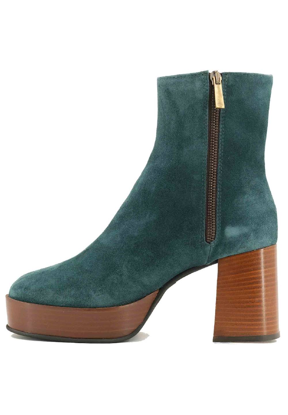 L'ARIANNA Stivaletti TR1556 In Camoscio Verde Petrolio Con Tacco Alto E Plateau Con Zip Laterale Di Chiusura