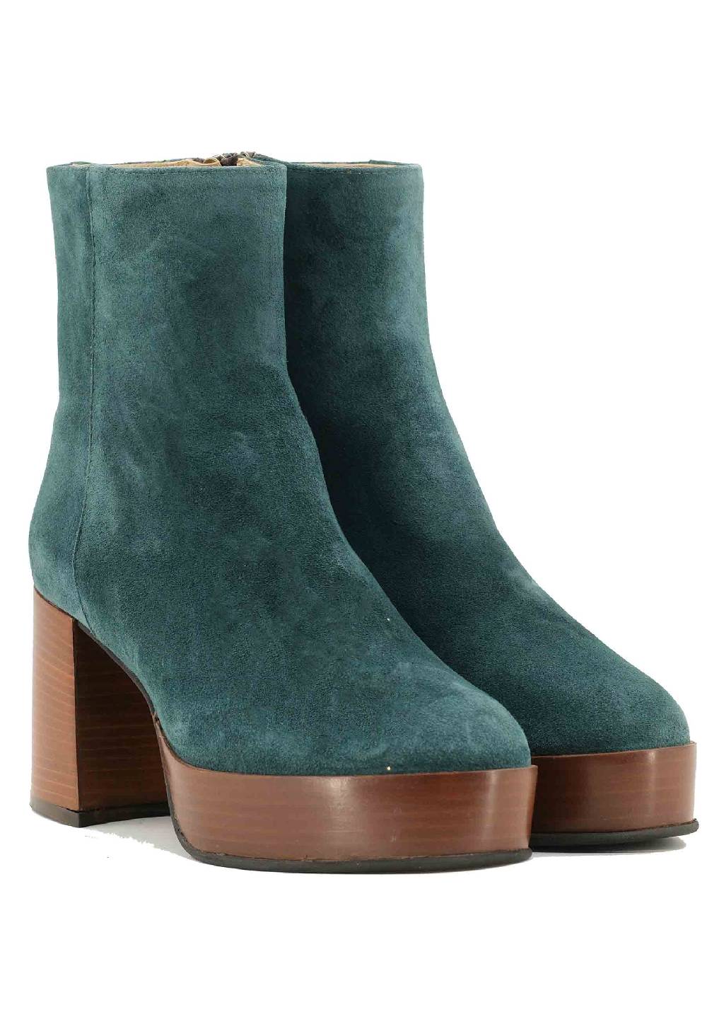 L'ARIANNA Stivaletti TR1556 In Camoscio Verde Petrolio Con Tacco Alto E Plateau Con Zip Laterale Di Chiusura