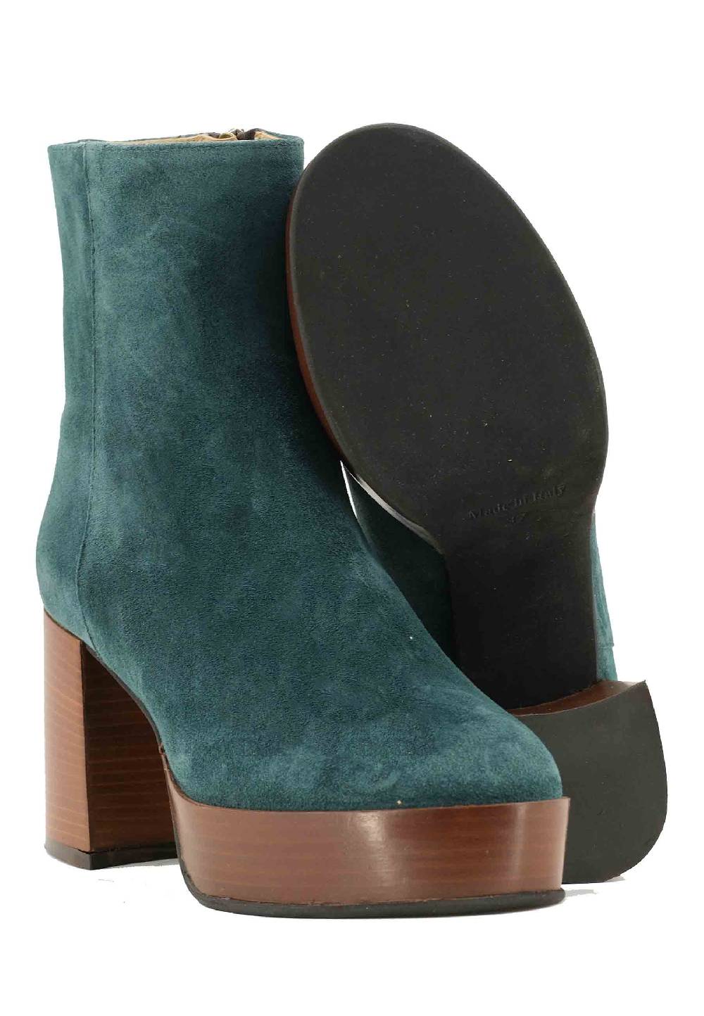 L'ARIANNA Stivaletti TR1556 In Camoscio Verde Petrolio Con Tacco Alto E Plateau Con Zip Laterale Di Chiusura