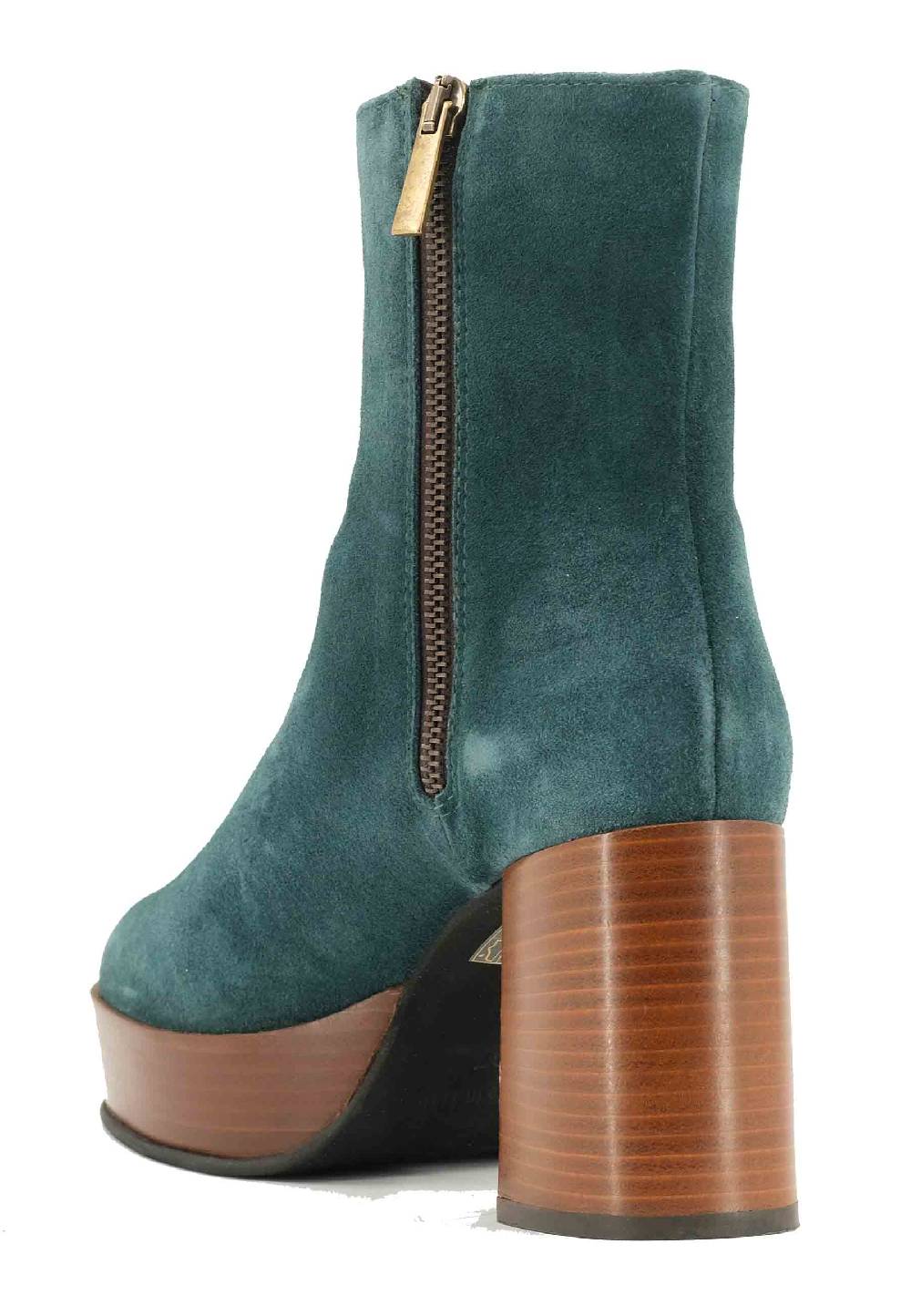 L'ARIANNA Stivaletti TR1556 In Camoscio Verde Petrolio Con Tacco Alto E Plateau Con Zip Laterale Di Chiusura