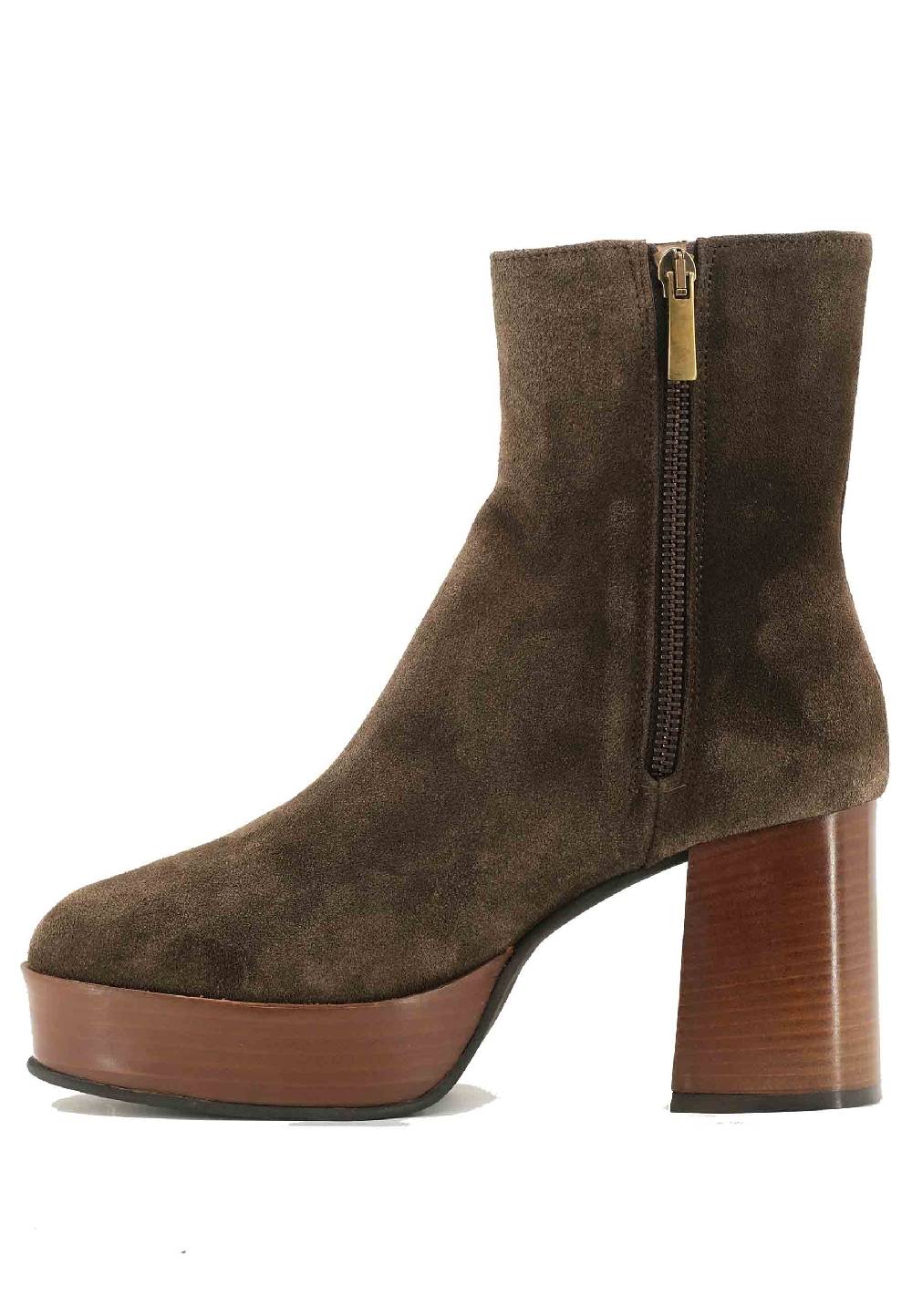 L'ARIANNA Stivaletti TR1556 In Camsocio Marrone Con Tacco Alto E Plateau Con Zip Laterale Di Chiusura